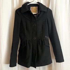 Billabong Black Wool Short-Mid Length Peacoat-Size XS